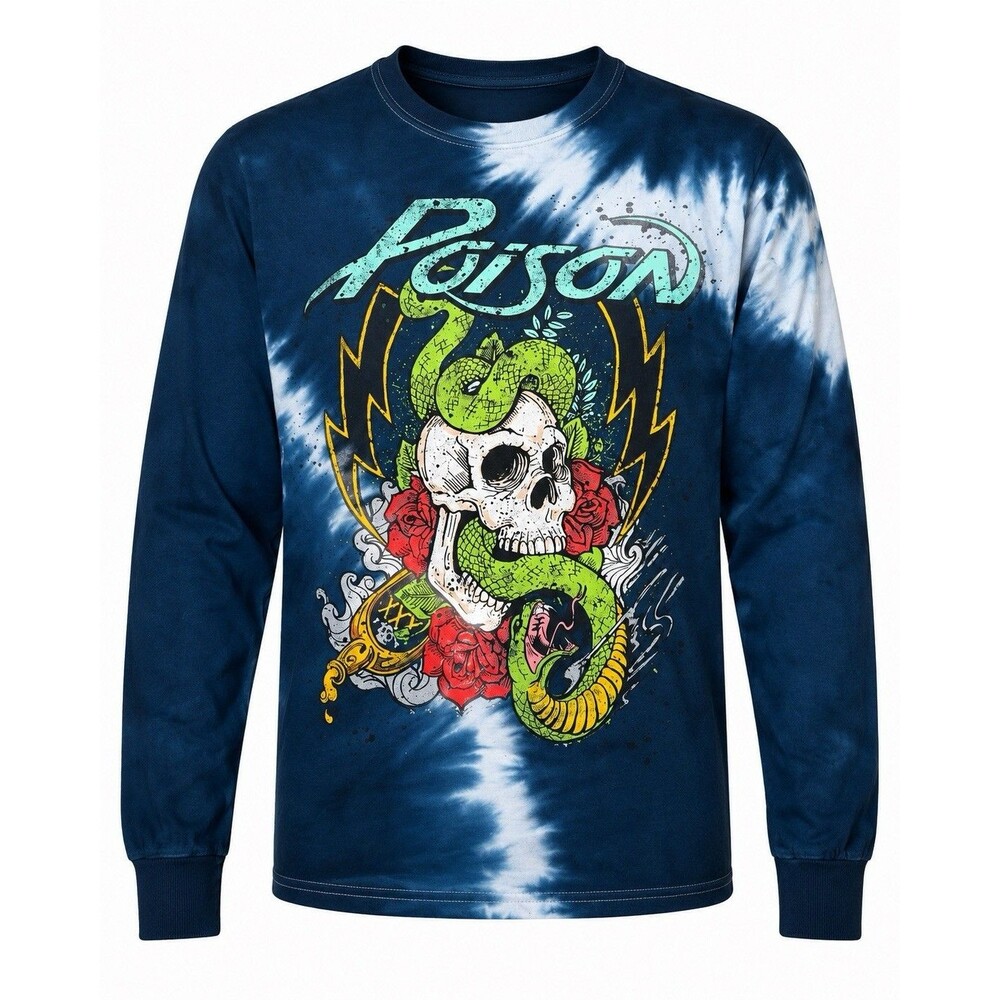 Poison Skull Snake Tie Dye Long Sleeve Band T Shirt Adult Small Blue Rock Tee